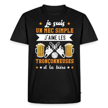J'aime les Tronçonneuses et la Bière Cadeau - T-shirt Premium bio Homme - noir - Devant - Nico (187cm)