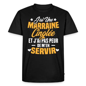J'ai une marraine cinglée et je peux m'en servir - T-shirt Premium bio Homme - noir - Devant - Nico (187cm)