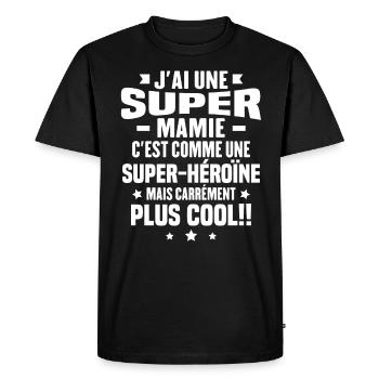 J'ai une super mamie c'est comme une super héroïne - T-shirt Premium bio Homme - noir - Devant - Nico (187cm)