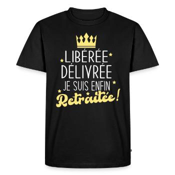 Libérée Délivrée Je suis Enfin Retraitée Cadeau - T-shirt Premium bio Homme - noir - Devant - Nico (187cm)