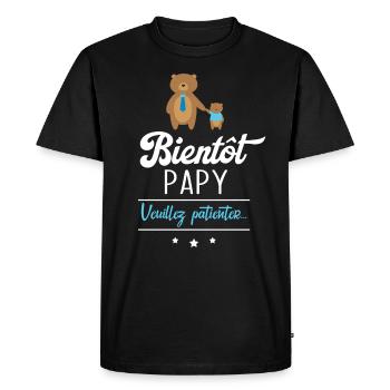 Bientôt Papy veuillez patienter, Cadeau futur papy - T-shirt Premium bio Homme - noir - Devant - Nico (187cm)