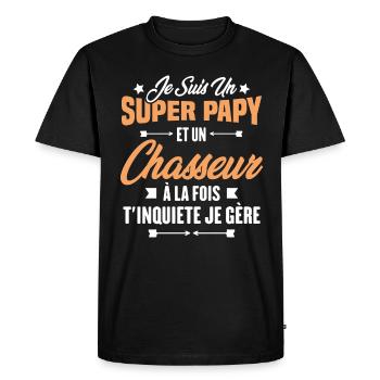 Je suis un super papy et un chasseur, Cadeau papy - T-shirt Premium bio Homme - noir - Devant - Nico (187cm)