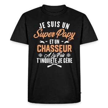 Je suis un super papy et un chasseur, Cadeau papy - T-shirt Premium bio Homme - noir - Devant - Nico (187cm)
