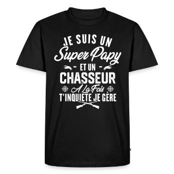 Je suis un super papy et un chasseur, Cadeau papy - T-shirt Premium bio Homme - noir - Devant - Nico (187cm)