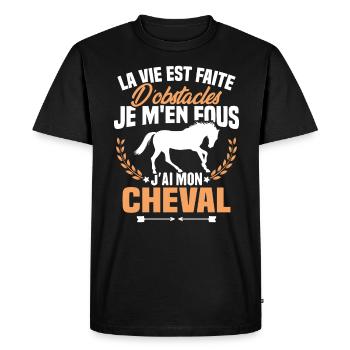 Je m'en fous j'ai mon cheval, Cadeau équitation - T-shirt Premium bio Homme - noir - Devant - Nico (187cm)