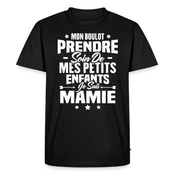 Prendre soin de mes petits enfants, Je suis mamie - T-shirt Premium bio Homme - noir - Devant - Nico (187cm)