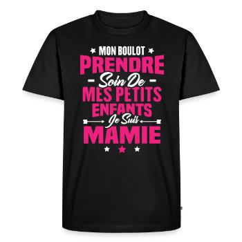 Prendre soin de mes petits enfants, Je suis mamie - T-shirt Premium bio Homme - noir - Devant - Nico (187cm)