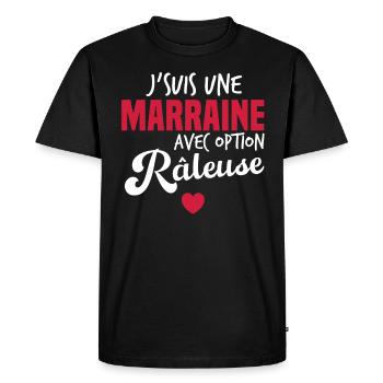 Je suis une marraine avec option râleuse - T-shirt Premium bio Homme - noir - Devant - Nico (187cm)