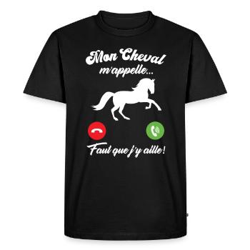 Mon cheval m'appelle faut quẹ j’y aille - T-shirt Premium bio Homme - noir - Devant - Nico (187cm)