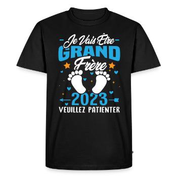 Je Vais Être Grand Frère en 2023 - T-shirt Premium bio Homme - noir - Devant - Nico (187cm)