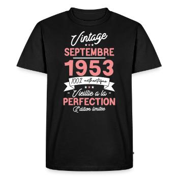 Cadeau Anniversaire septembre 1953 70 ans - T-shirt Premium bio Homme - noir - Devant - Nico (187cm)