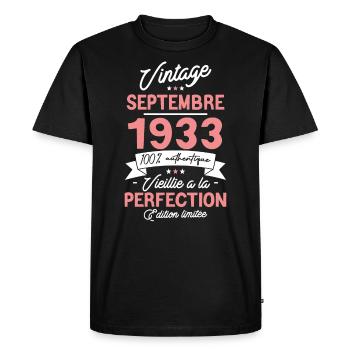Cadeau Anniversaire Septembre 1933 90 ans - T-shirt Premium bio Homme - noir - Devant - Nico (187cm)