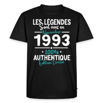 Les Légendes Novembre 1993 - 30 ans - T-shirt Premium bio Homme - noir - Devant - Nico (187cm)