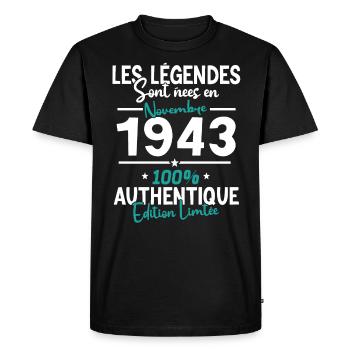Birthday gift November 1943 80 years - Men's Premium Organic T-Shirt - black - Front - Nico (187cm)