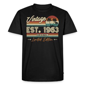 Vintage Anniversary 60 years - Men's Premium Organic T-Shirt - black - Front - Nico (187cm)