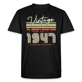 Millésime 1947 - Cadeau d’anniversaire 76/77 ans - T-shirt Premium bio Homme - noir - Devant - Nico (187cm)