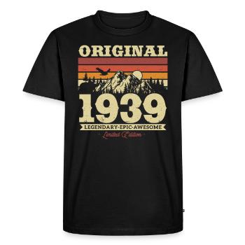Cadeau d’anniversaire vintage 1939 84/85 ans - T-shirt Premium bio Homme - noir - Devant - Nico (187cm)