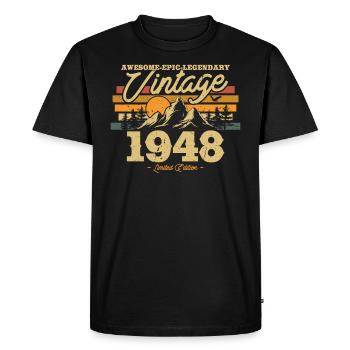 Millésime 1948 Cadeau - 75/76 ans - T-shirt Premium bio Homme - noir - Devant - Nico (187cm)