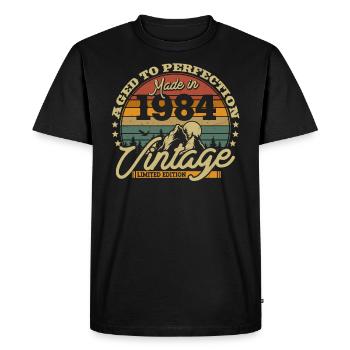 Cadeau Vintage 1984 Anniversaire 39/40 ans - T-shirt Premium bio Homme - noir - Devant - Nico (187cm)