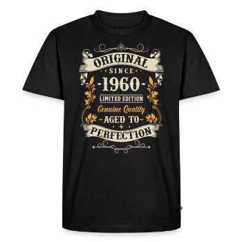 Jubileumcadeau 63/64 jaar - Mannen Premium Bio T-shirt - zwart - Voor - Nico (187cm)