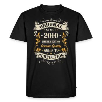 Joie d’anniversaire rétro depuis 2010 - T-shirt Premium bio Homme - noir - Devant - Nico (187cm)
