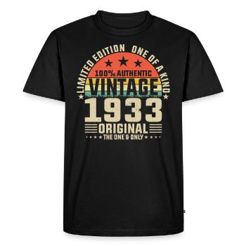 1933 - 90e cadeau d’anniversaire - T-shirt Premium bio Homme - noir - Devant - Nico (187cm)
