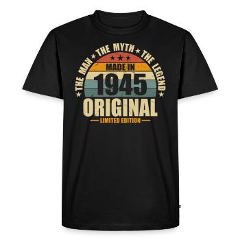 1945 Vintage Anniversaire Surprise - T-shirt Premium bio Homme - noir - Devant - Nico (187cm)