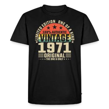 Millésime 1971 - Dicton d’anniversaire intemporel - T-shirt Premium bio Homme - noir - Devant - Nico (187cm)