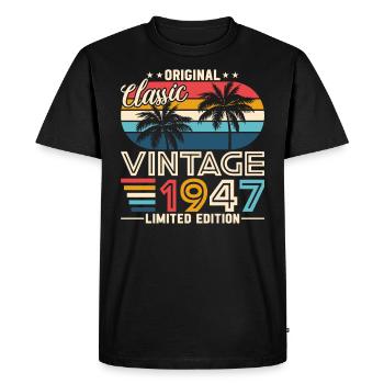 Vintage 77e anniversaire rétro 1947 - T-shirt Premium bio Homme - noir - Devant - Nico (187cm)