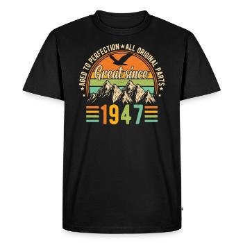 Millésime 77e anniversaire 1947 - T-shirt Premium bio Homme - noir - Devant - Nico (187cm)