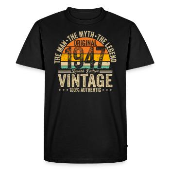 Millésime 1947 - Légendaire 77e anniversaire - T-shirt Premium bio Homme - noir - Devant - Nico (187cm)