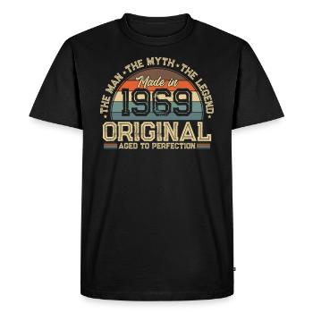 Légende millésime 1969 - T-shirt Premium bio Homme - noir - Devant - Nico (187cm)