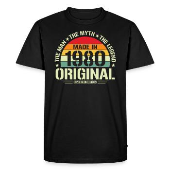 Vintage 1980 Birthday Retro Style - Men's Premium Organic T-Shirt - black - Front - Nico (187cm)