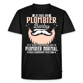 Barbe Humour Plombier Barbu - T-shirt Premium bio Homme - noir - Devant - Nico (187cm)