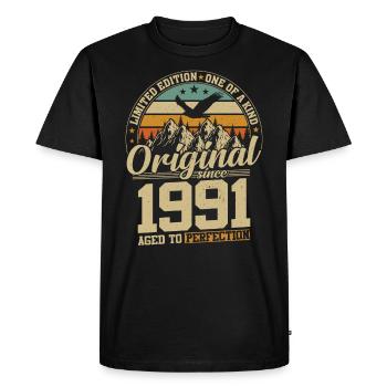 Vintage 1991 Anniversary - Men's Premium Organic T-Shirt - black - Front - Nico (187cm)