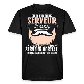 Barbe Humour Serveur Barbu - T-shirt Premium bio Homme - noir - Devant - Nico (187cm)