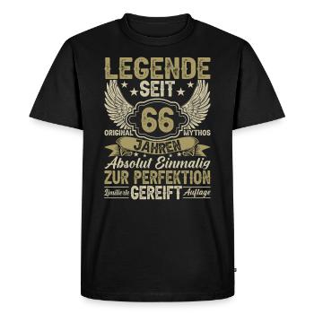 Legende seit 66 Jahren - Männer Premium Bio T-Shirt - Schwarz - Vorne - Nico (187cm)