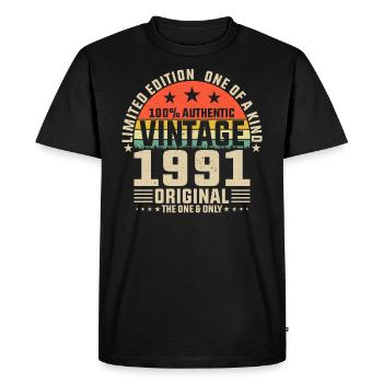 1991 rétro anniversaire Design - T-shirt Premium bio Homme - noir - Devant - Nico (187cm)
