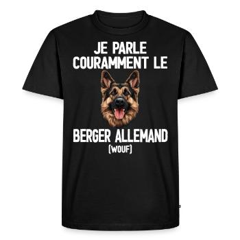 Parler Le Berger Allemand Humour Chien - T-shirt Premium bio Homme - noir - Devant - Nico (187cm)