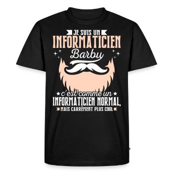 Barbe Humour Informaticien Barbu - T-shirt Premium bio Homme - noir - Devant - Nico (187cm)
