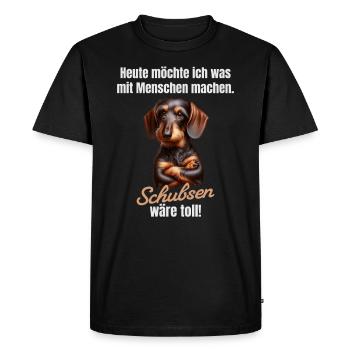 Was mit Menschen machen, schubsen wäre toll - Männer Premium Bio T-Shirt - Schwarz - Vorne - Nico (187cm)