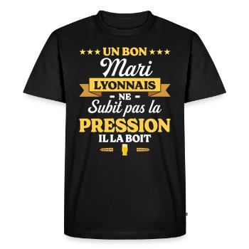 Mari Lyonnais Compagnon Humour Mari - T-shirt Premium bio Homme - noir - Devant - Nico (187cm)