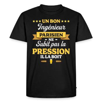 Ingénieur Parisien Humour Génie - T-shirt Premium bio Homme - noir - Devant - Nico (187cm)