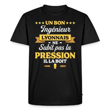 Ingénieur Lyonnais Humour Génie - T-shirt Premium bio Homme - noir - Devant - Nico (187cm)