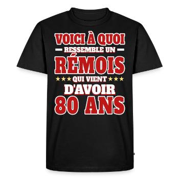 Supporter De Reims Anniversaire 80 Ans - T-shirt Premium bio Homme - noir - Devant - Nico (187cm)