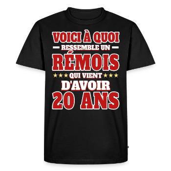 Supporter De Reims Anniversaire 20 Ans - T-shirt Premium bio Homme - noir - Devant - Nico (187cm)