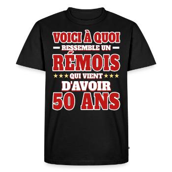 Supporter De Reims Anniversaire 50 Ans - T-shirt Premium bio Homme - noir - Devant - Nico (187cm)