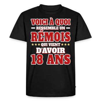 Supporter De Reims Anniversaire 18 Ans - T-shirt Premium bio Homme - noir - Devant - Nico (187cm)