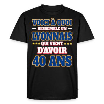 Supporter De Lyon Anniversaire 40 Ans - T-shirt Premium bio Homme - noir - Devant - Nico (187cm)