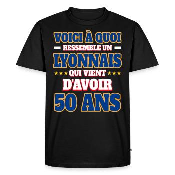Supporter De Lyon Anniversaire 50 Ans - T-shirt Premium bio Homme - noir - Devant - Nico (187cm)